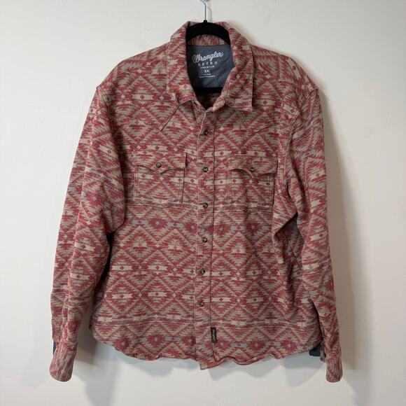 Wrangler Retro Men's Premium Jacquard Snap Shirt Jacket Western Red Tan XXL - Picture 1 of 8